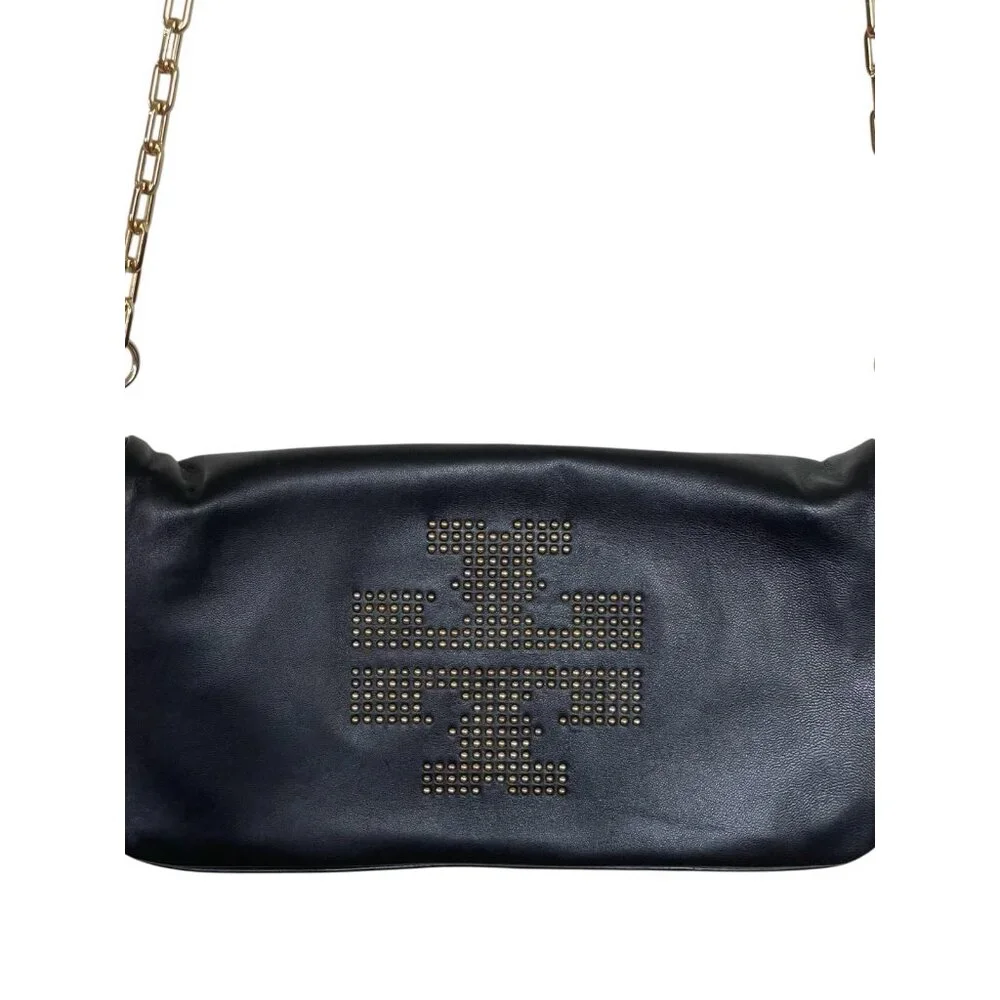 Tory Burch Crossbody Womens Bag‎ Purse Black Hold Chain Studded With Dust Bag